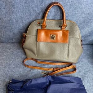 Dooney & Bourke Gray and Tan Leather Satchel with dust cover